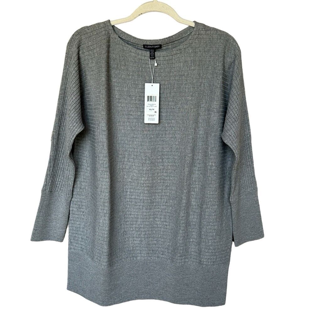 Eileen Fisher Tunic Women Extra Small 100% Merino‎ Wool Dolman Sleeve Gray NWT